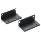 A pair of black metal brackets intended for computer mounting.